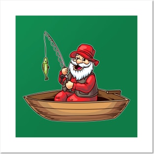 Fishing Santa Claus Christmas Fisherman Boating Posters and Art